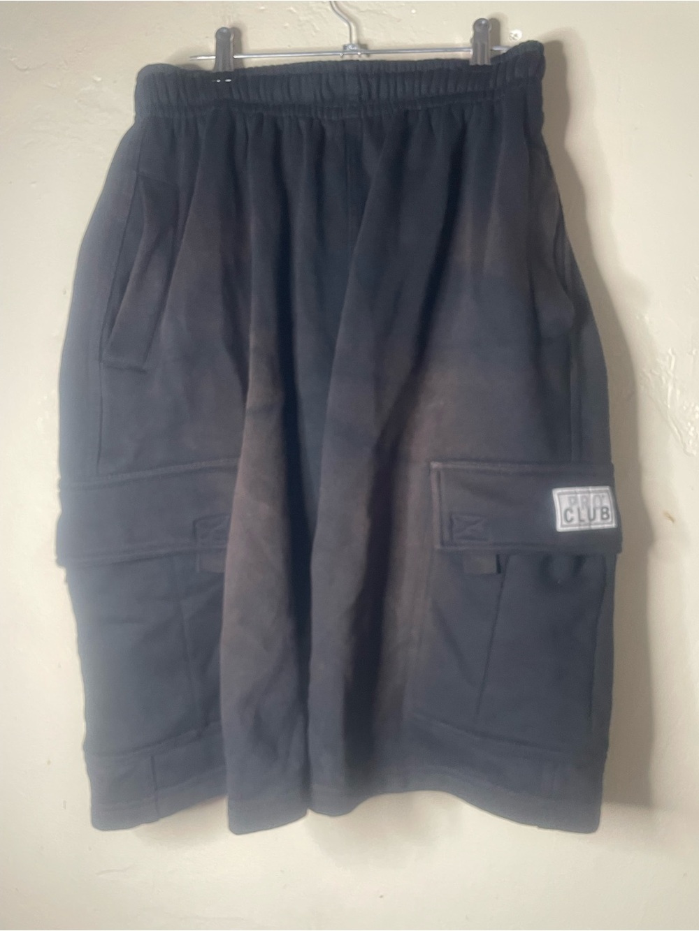 Pro Club Men's Black Fleece Cargo Shorts S Cotton Poly Elastic (Very faded)